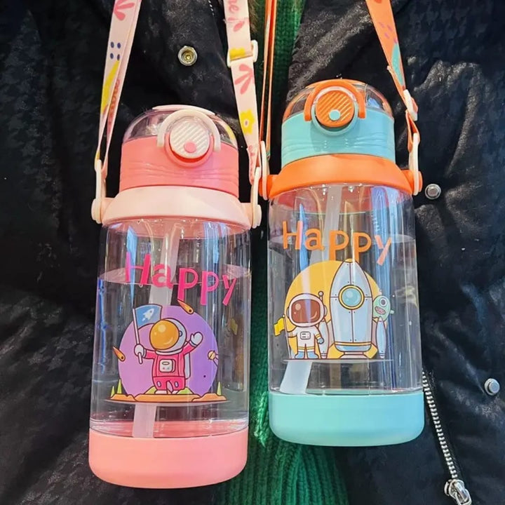 700ML Cartoon Water Bottle For Kids With Straw & Strap waodeals