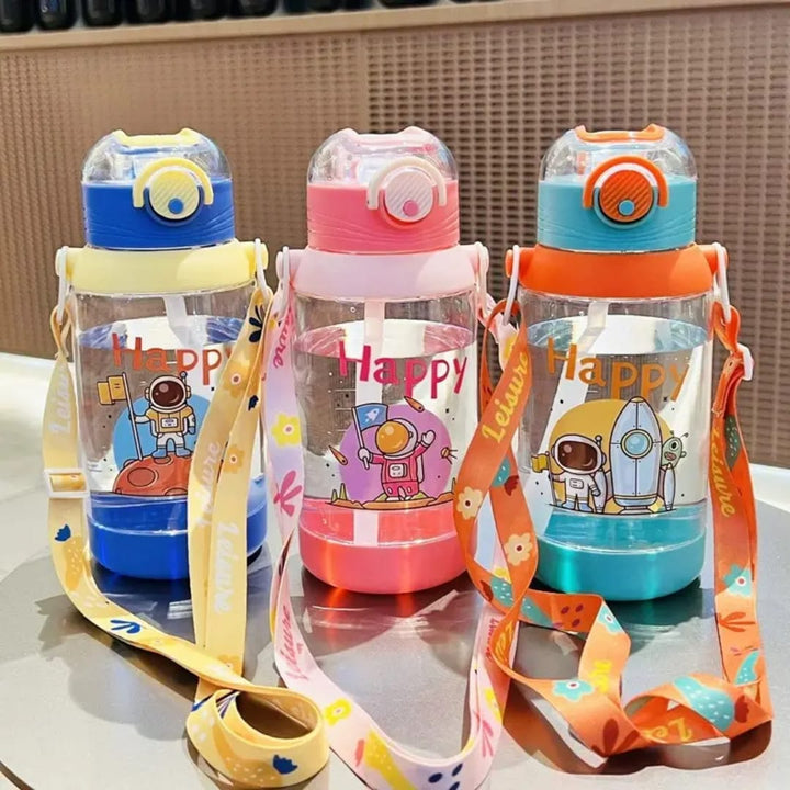 700ML Cartoon Water Bottle For Kids With Straw & Strap waodeals