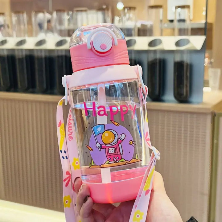 700ML Cartoon Water Bottle For Kids With Straw & Strap waodeals
