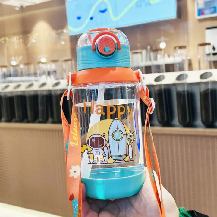 700ML Cartoon Water Bottle For Kids With Straw & Strap waodeals