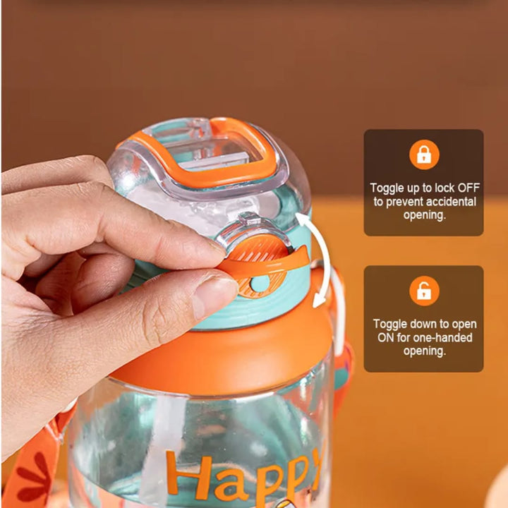 700ML Cartoon Water Bottle For Kids With Straw & Strap waodeals