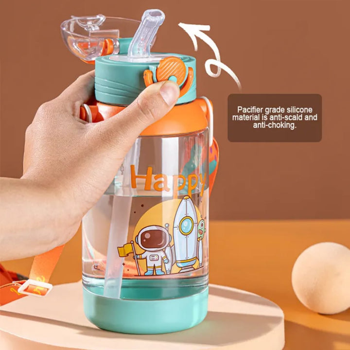 700ML Cartoon Water Bottle For Kids With Straw & Strap waodeals