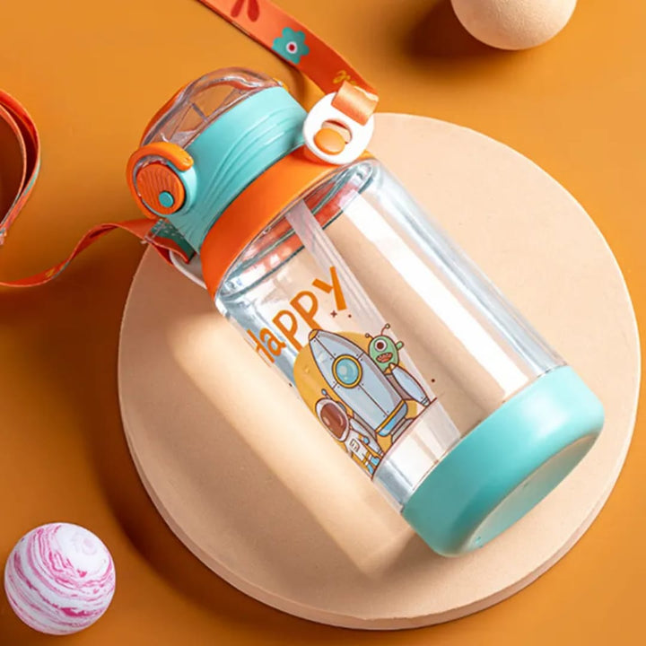 700ML Cartoon Water Bottle For Kids With Straw & Strap waodeals
