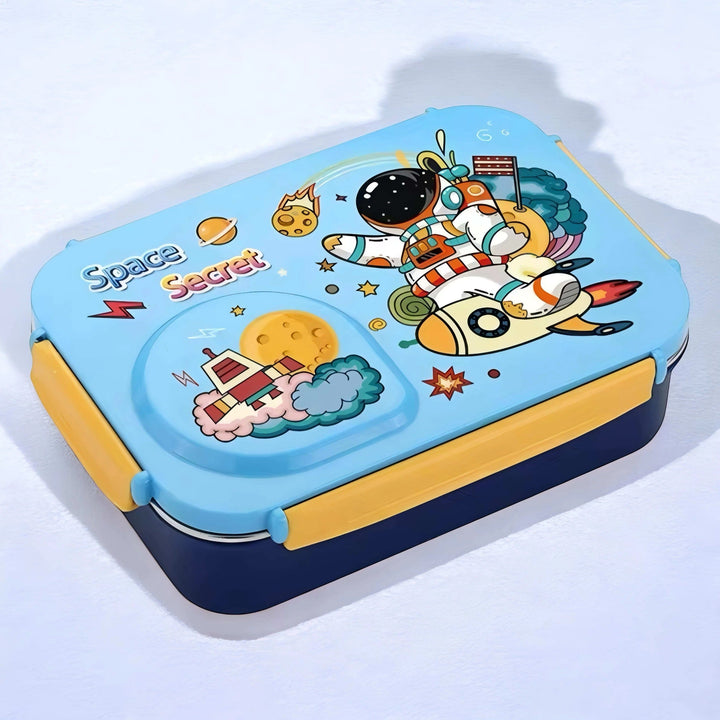 Galaxy Bites 3-Grid Stainless Steel Bento Lunch Box – Leakproof, With Bowl & Spoon WaoDeals