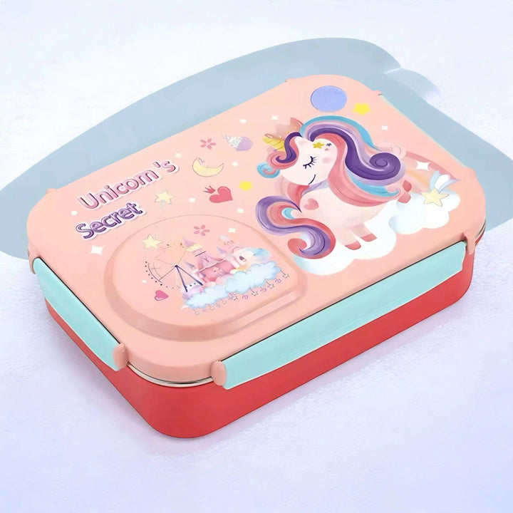Galaxy Bites 3-Grid Stainless Steel Bento Lunch Box – Leakproof, With Bowl & Spoon WaoDeals