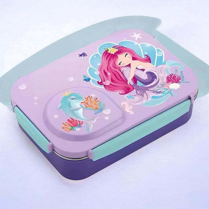 Galaxy Bites 3-Grid Stainless Steel Bento Lunch Box – Leakproof, With Bowl & Spoon WaoDeals