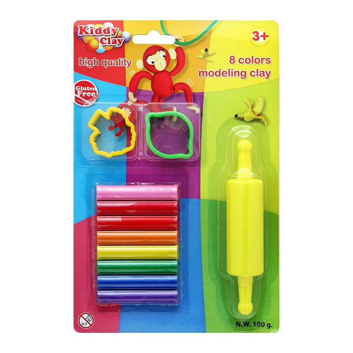 🎨 Kiddy Clay 8 Bright Colors Modeling Clay with 2 Molds & 1 Roller | Never Dries Out | Made in Thailand 🧒✨ waodeals