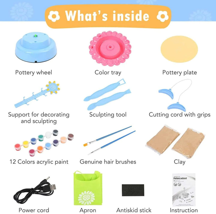 🎨 Rechargeable Sunflower Pottery Wheel Machine Clay Kit for Kids 🔋 waodeals