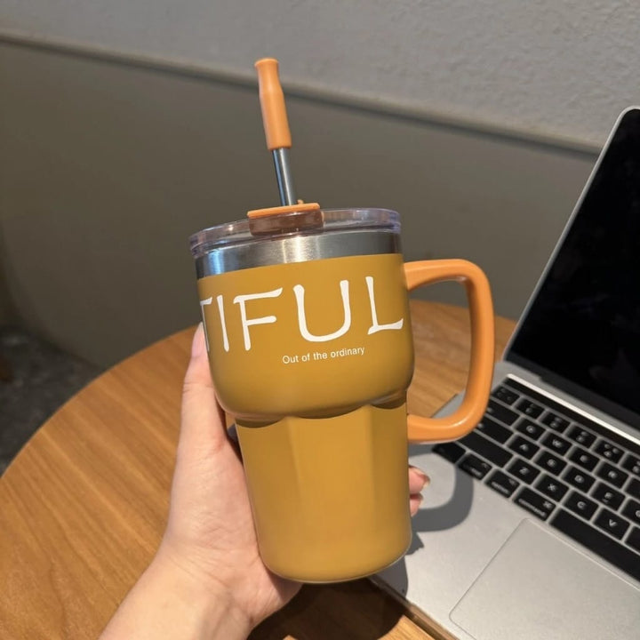 600ml Insulated Coffee Mug Tumbler with Handle | Stainless Steel Travel Mug waodeals