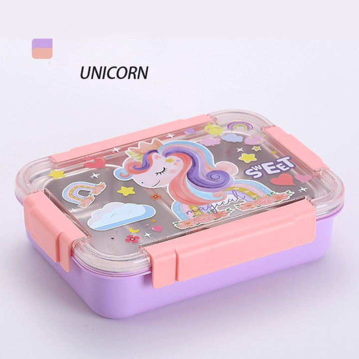 Cartoon Kids Bento Lunch Box | Stainless Steel | 2 Compartments with Cutlery waodeals