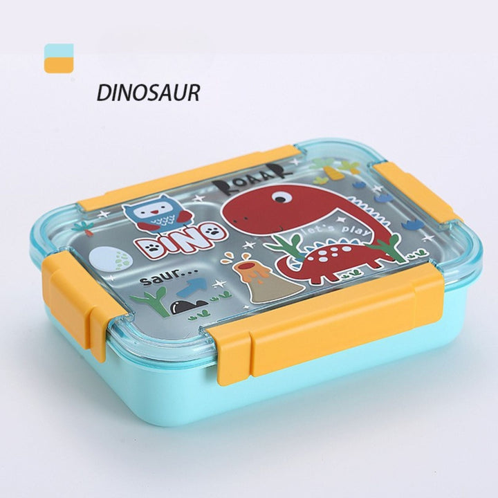 Cartoon Kids Bento Lunch Box | Stainless Steel | 2 Compartments with Cutlery waodeals