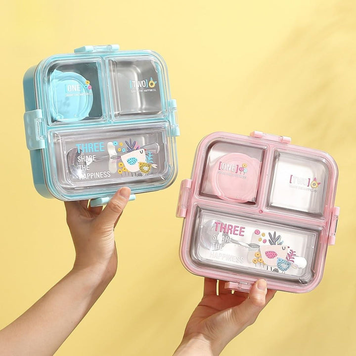 🍱 Big Bites Bento Lunch Box – 3 Compartments with Sauce Bowl &amp; Cutlery | Leak-Proof & Spacious Design 🥄💧 waodeals