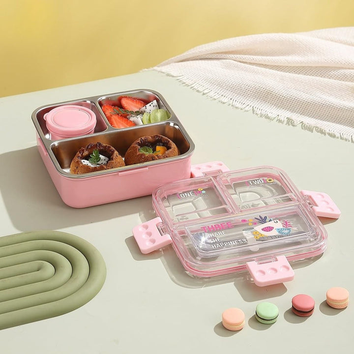 🍱 Big Bites Bento Lunch Box – 3 Compartments with Sauce Bowl &amp; Cutlery | Leak-Proof & Spacious Design 🥄💧 waodeals