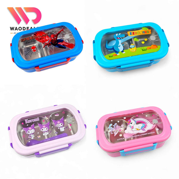 ✨ Kids Characters Lunch Box – 2-Compartment Stainless Steel Container with Spoon waodeals