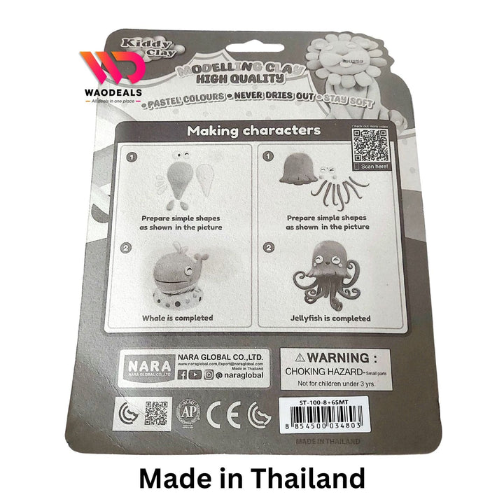 🎨 Kiddy Clay Modelling Clay – 8 Colours + Molds | Never Dries Out | Soft Play Dough | Made in Thailand 🧒✨ waodeals