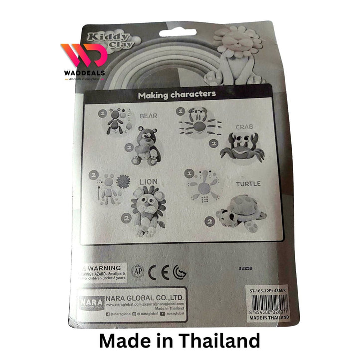 🎨 Kiddy Clay 12 Pastel Colors Modeling Clay with 4 Molds & 1 Roller | Never Dries Out | Made in Thailand 🧒✨ waodeals