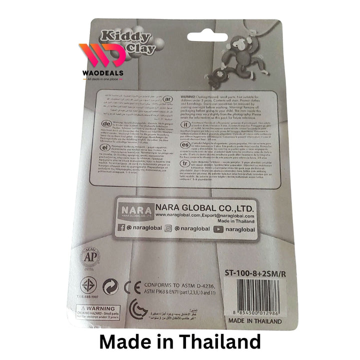 🎨 Kiddy Clay 8 Bright Colors Modeling Clay with 2 Molds & 1 Roller | Never Dries Out | Made in Thailand 🧒✨ waodeals