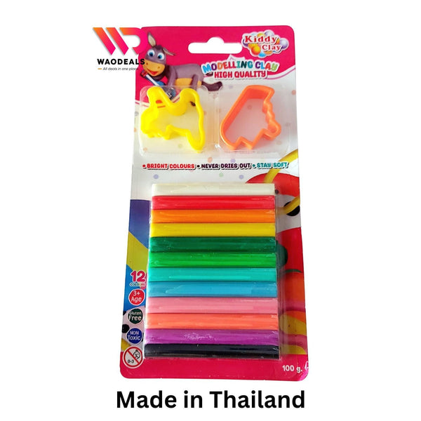 🧒🎨 NARA Kiddy Clay 12 Bright Colors High Quality Modelling Clay 100g Pack with 2 Molds Never Dries Out, Soft Play Dough for Kids Made in Thailand ✨🌈 waodeals
