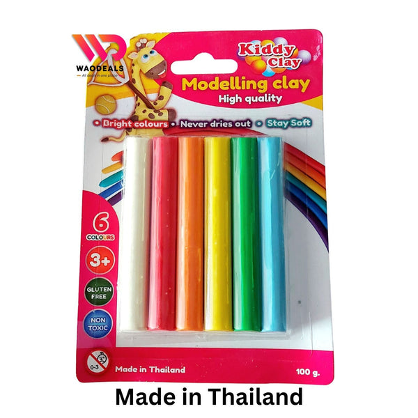 🧒🎨 NARA Kiddy Clay 6 Bright Colors Modelling Clay 100g Pack, Never Dries Out High Quality Soft Play Dough for Kids Made in Thailand 🌈✨ waodeals