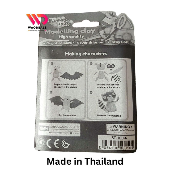 🧒🎨 NARA Kiddy Clay 6 Bright Colors Modelling Clay 100g Pack, Never Dries Out High Quality Soft Play Dough for Kids Made in Thailand 🌈✨ waodeals