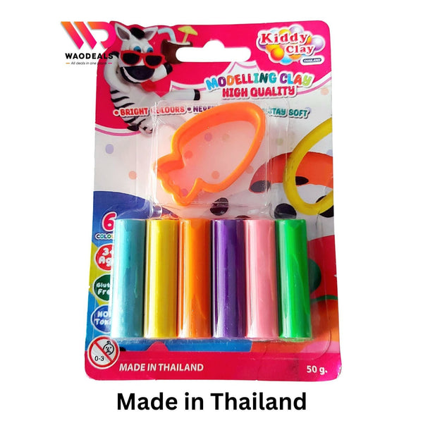 🧒🎨 NARA Kiddy Clay 6 Bright Colors High Quality Modelling Clay 50g Pack with 1 Molds Never Dries Out, Soft Play Dough for Kids Made in Thailand ✨🌈 waodeals