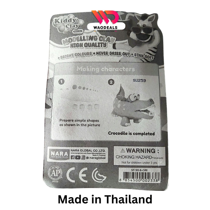 🧒🎨 NARA Kiddy Clay 6 Bright Colors High Quality Modelling Clay 50g Pack with 1 Molds Never Dries Out, Soft Play Dough for Kids Made in Thailand ✨🌈 waodeals
