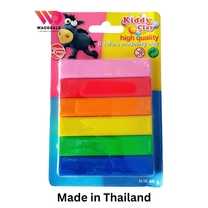 🧒🎨 NARA Kiddy Clay 6 Bright Colors Modelling Clay 60g Pack, Never Dries Out High Quality Soft Play Dough for Kids Made in Thailand 🌈✨ waodeals