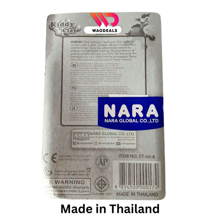 🧒🎨 NARA Kiddy Clay 6 Bright Colors Modelling Clay 60g Pack, Never Dries Out High Quality Soft Play Dough for Kids Made in Thailand 🌈✨ waodeals