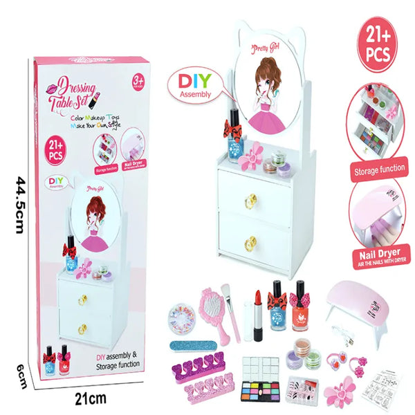 DIY Wooden Dressing Table Set for Girls - 21PCS of Glamorous Pretend Play Delight