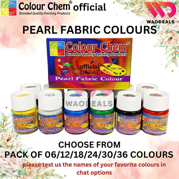 Colour Chem Pearl Fabric Paints - Glossy & Shiny Colors for Fabrics | Packs of 06/12/18/24/30/36 waodeals