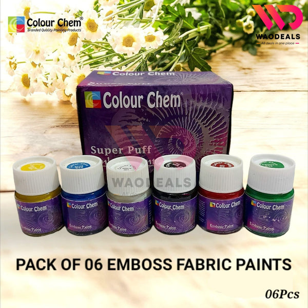 Colour Chem – Pack of 6Pc Emboss Fabric Paints Vibrant 3D Embossed Colours for Clothes & Creative Projects waodeals