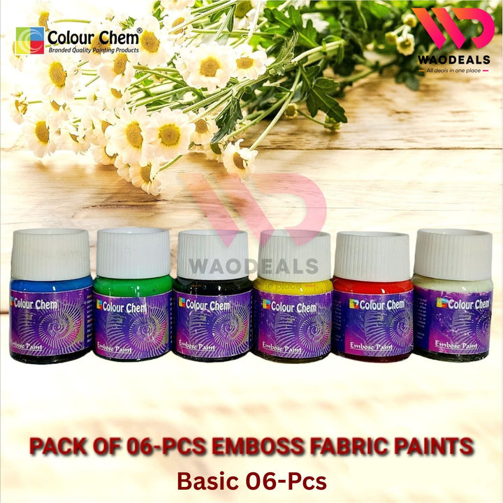 Colour Chem – Pack of 6Pc Emboss Fabric Paints Vibrant 3D Embossed Colours for Clothes & Creative Projects waodeals