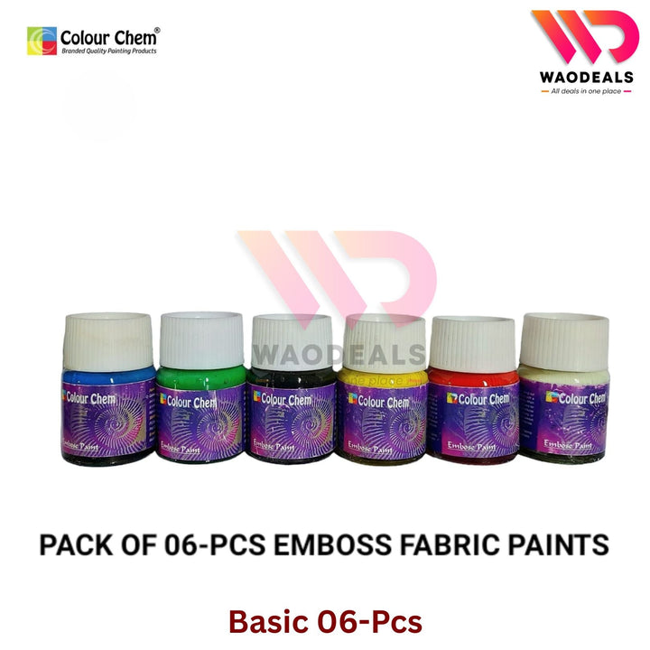 Colour Chem – Pack of 6Pc Emboss Fabric Paints Vibrant 3D Embossed Colours for Clothes & Creative Projects waodeals