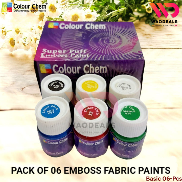 Colour Chem – Pack of 6Pc Emboss Fabric Paints Vibrant 3D Embossed Colours for Clothes & Creative Projects waodeals