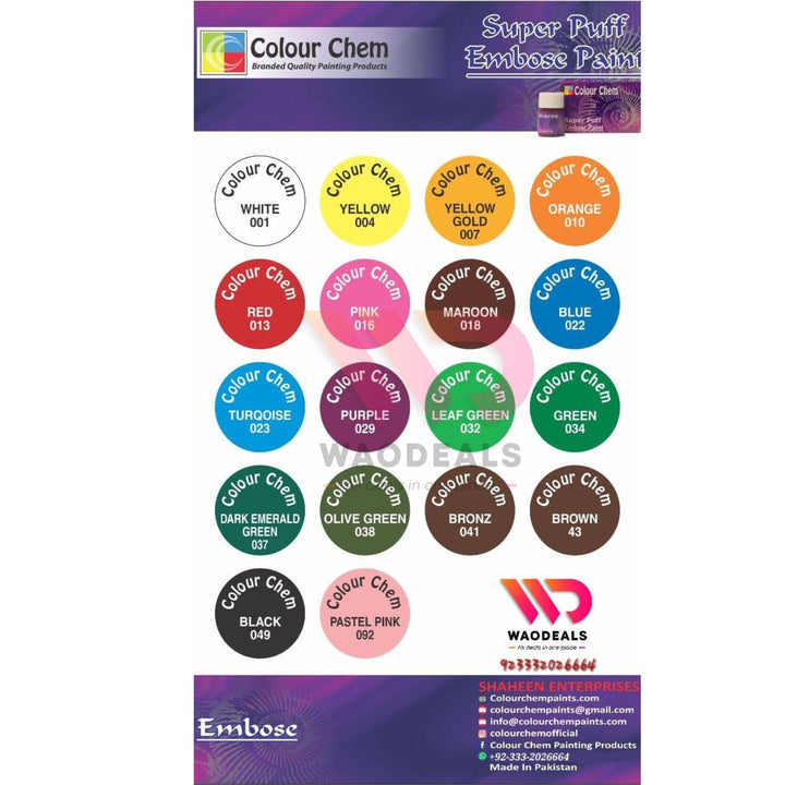 Colour Chem – Pack of 6Pc Emboss Fabric Paints Vibrant 3D Embossed Colours for Clothes & Creative Projects waodeals