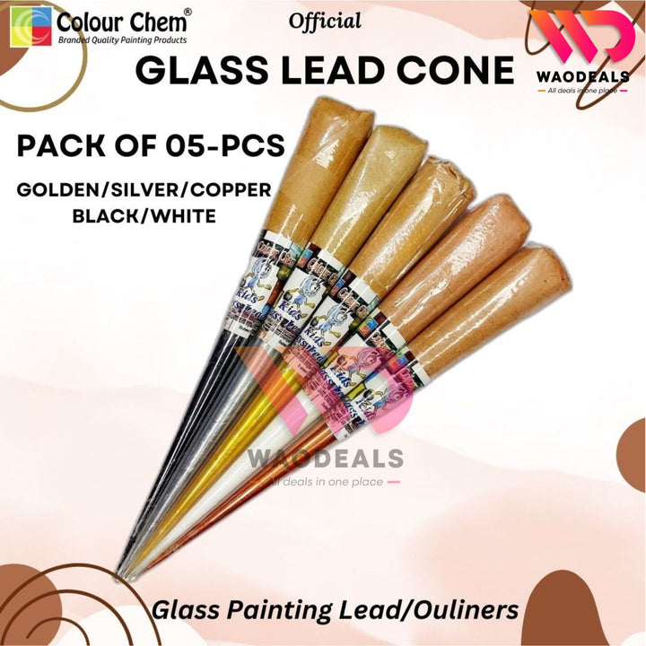 Pack of 5pcs Colour Chem 40ML Glass Outliner Cones – Liquid Lead for Stained Glass & DIY Art Designs 🎨🖌️ waodeals