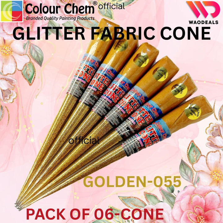 Colour Chem Pack of 06-Pcs Glitter Fabric Cone Outliner Sparkle Glitter Fabric Cone for Silk, Organza Fabric & Multiple Surfaces WaoDeals