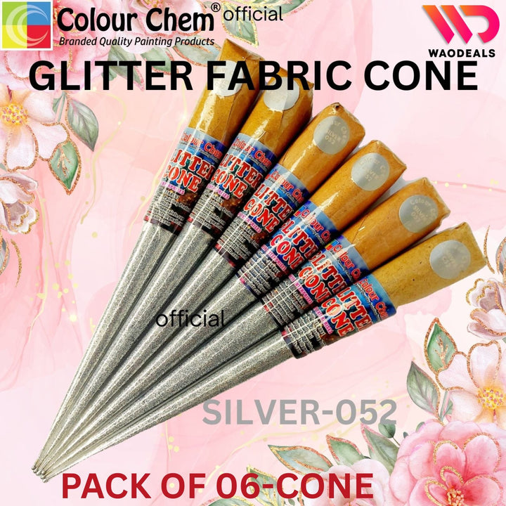 Colour Chem Pack of 06-Pcs Glitter Fabric Cone Outliner Sparkle Glitter Fabric Cone for Silk, Organza Fabric & Multiple Surfaces WaoDeals