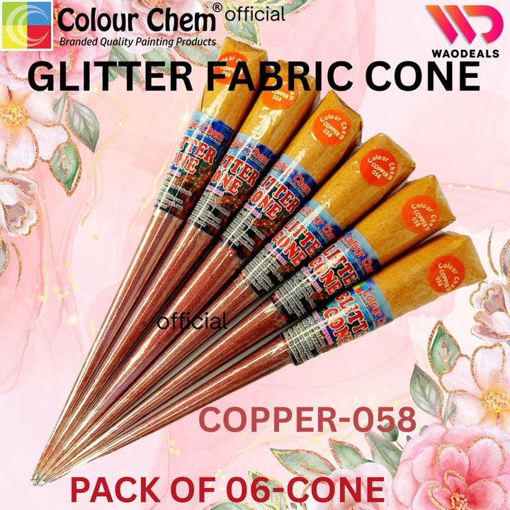 Colour Chem Pack of 06-Pcs Glitter Fabric Cone Outliner Sparkle Glitter Fabric Cone for Silk, Organza Fabric & Multiple Surfaces WaoDeals