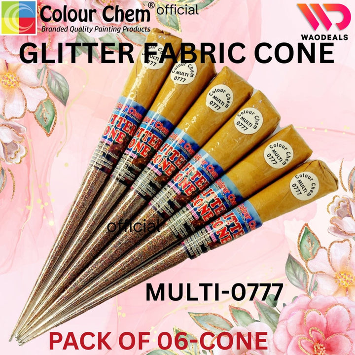Colour Chem Pack of 06-Pcs Glitter Fabric Cone Outliner Sparkle Glitter Fabric Cone for Silk, Organza Fabric & Multiple Surfaces WaoDeals