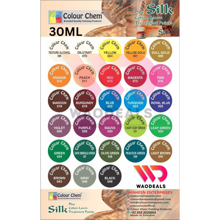 Colour Chem SILK Fabric Paints for Organza & Silk | Non-Toxic, Water-Based Textile Paints Set (06–30 Pcs) WaoDeals