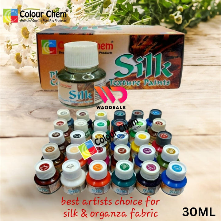 Colour Chem SILK Fabric Paints for Organza & Silk | Non-Toxic, Water-Based Textile Paints Set (06–30 Pcs) WaoDeals