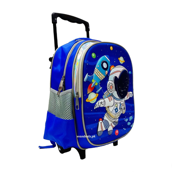 3D Cartoon Space Astronaut Trolley Backpack (13-Inch) | Kids School Trolley Bag Premium Fiber Front waodeals