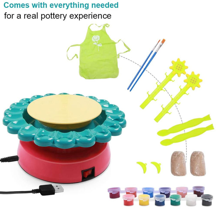 🎨 Rechargeable Sunflower Pottery Wheel Machine Clay Kit for Kids 🔋 waodeals