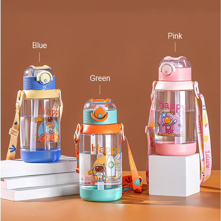 700ML Cartoon Water Bottle For Kids With Straw & Strap waodeals