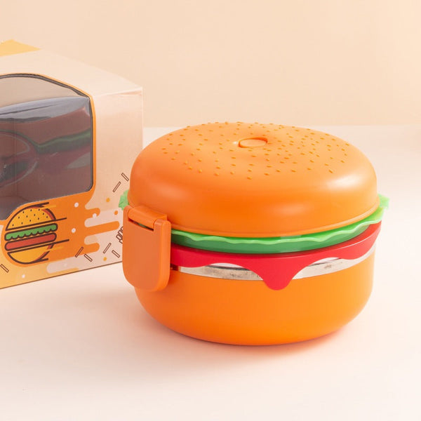 🍔 Cute Burger Shaped Stainless Steel Double Tier Bento Lunch Box 🍱✨ waodeals