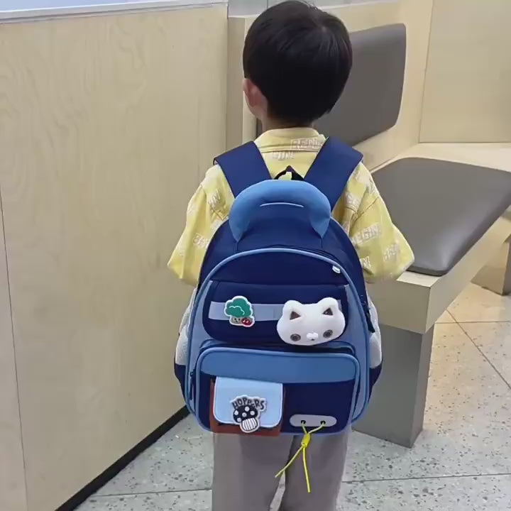 Cute Kindergarten Kids Backpack with 3D Plush Rabbit or Cat Character Decor