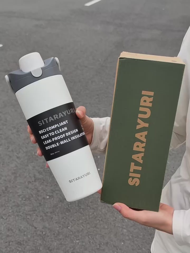 SITARAYURI 30oz (900ml) Stainless Steel Insulated Bottle – Vacuum Flask with Straw & Sipper Lid