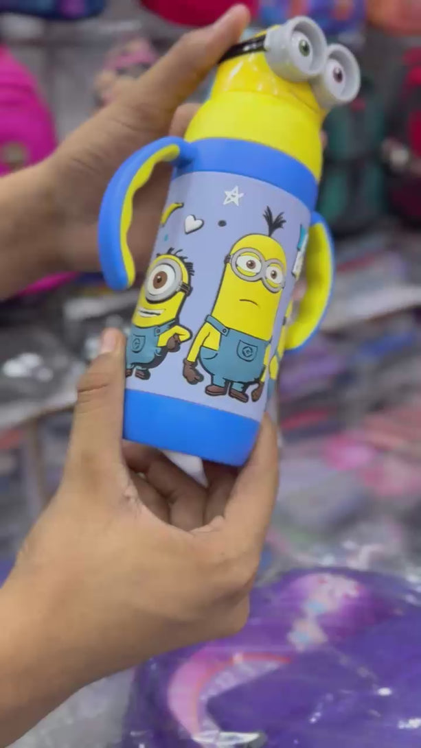 Minions Kids Stainless Steel Water Bottle Hot and Cold Vacuum Flask with Straw 360ml-045