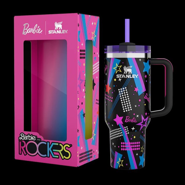 🎸 Stanley x Barbie Quencher 40oz – 80s Rockers Edition | Retro Travel Tumbler with Straw & Lid 💖🌈 waodeals